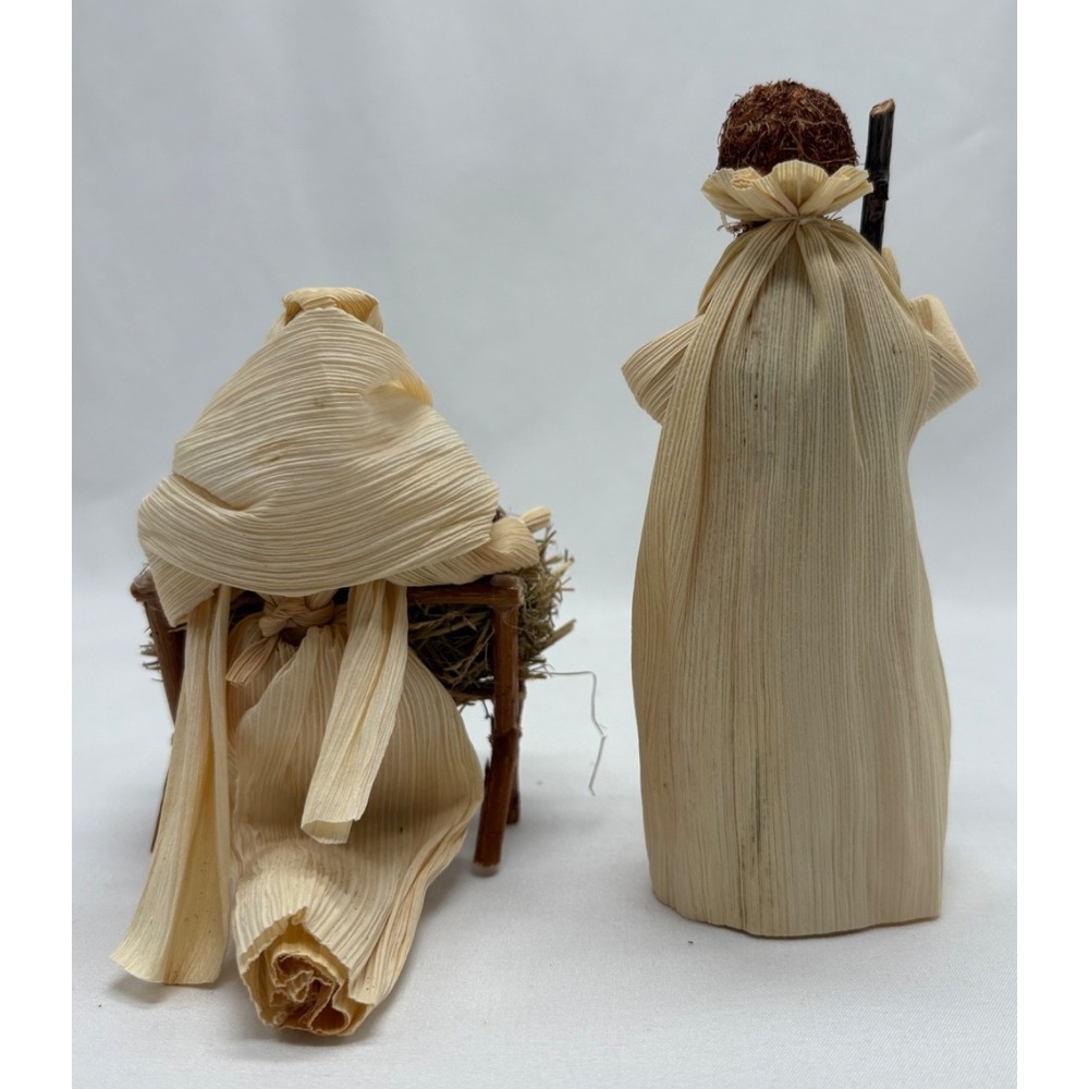 Vintage Folk Art Corn Husk Nativity Set Jesus, Mary & Joseph‎ Christmas Decor - Picture 3 of 7